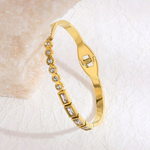 Moda açık sonu kararmaz ücretsiz hayat ağacı kristal kübik zirkonya bileklik su geçirmez 18K altın kaplama paslanmaz çelik bilezik - Product Image 3