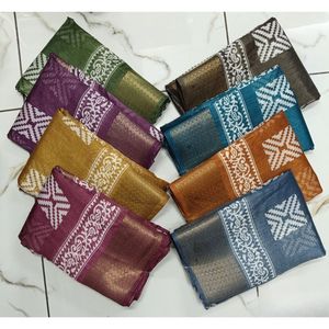 ผ้าส่าหรีผ้าฝ้ายเนื้อนุ่มพิมพ์ลาย8สีพร้อมลวดลายเรขาคณิตผ้าบาติกที่ได้แรงบันดาลใจจากผ้าบาติกและเส้นขอบซารีหลากสี - Product Image 3