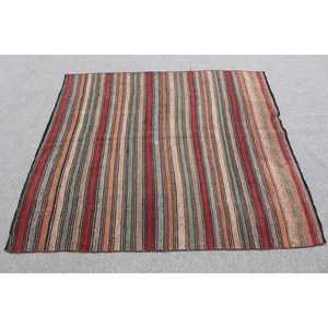 4.6x5.1 ft Rug, Turkish Vintage Rug, <b>Red</b> Kilim <b>Wool</b> Rug - Product Image 2