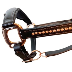 Licou de cheval en cuir décoratif de luxe marron havane avec cristaux rembourrés doux bling avec matériel réglable en or rose de qualité supérieure - Product Image 4