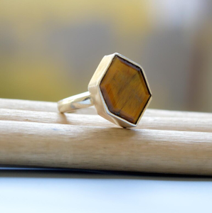 925 Sterling Silver Premium Boho Wedding <b>Ring</b> Hexagon Faceted <b>Tiger</b> <b>Eye</b> Gems Natural Gemstone Jewelry Fine Statement Gift - Product Image 2