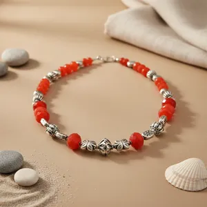 Collar de Perlas de Coral Vintage para Mujer, Plata 925 con Diseño de Flores, Joyería para Uso Diario - Product Image 1