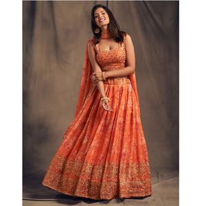 Venta caliente tradicional festiva Georgette Impresión digital Lehenga Choli La mayoría de las tendencias Ropa de fiesta Bodas Proveedor de compras en línea - Product Image 3
