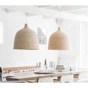 Handmade Boho Pendant <b>Light</b> From Vietnam Rattan and <b>Bamboo</b> Midcentury Craftsman Design for Home Decor - Product Image 6