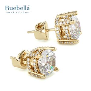 Offre Spéciale 925 argent 18k or massif brillant coupe ronde Double Halo boucles d'oreilles femmes bijoux fins - Product Image 2