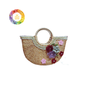 Fashionable Water Hyacinth <b>Tote</b> <b>Bag</b> With Soft Cotton Lining And Floral Decoration Handcrafted <b>Straw</b> Purse For Ladies - Product Image 2