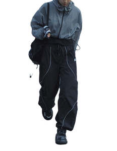 Pantalons de survêtement en toile pour hommes, taille haute élastique, amples, larges, à rayures, style Y2K, surdimensionnés, en coton, vente en gros - Product Image 4