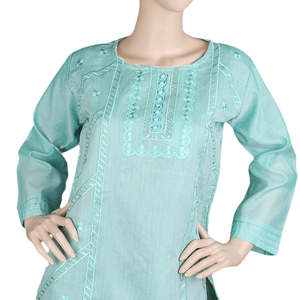 Women's Fancy Embroidered <b>Kurti</b> - Cyan - Product Image 2