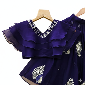 Shoryam Fashion Designer Blue Lehenga Choli Girls Floor-Length Party Wedding Ethnic Set Cultural Pattu Pavadai Embroidery - Product Image 2