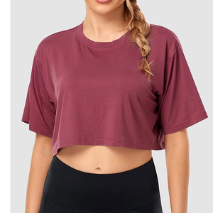 เสื้อครอปแขนสั้นเซ็กซี่สีพื้นใส่สบายฤดูร้อน - Product Image 5