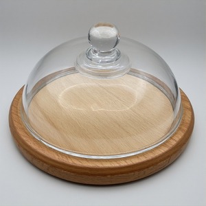 Vintage Glass <b>Dome</b> With Hammered Wooden Base <b>Cake</b> <b>Stand</b> Artisan Handmade Offering Decorative Accent For Kitchens - Product Image 4