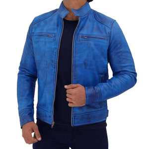 Veste en cuir de mouton et toile pour homme, style décontracté, motif uni, logo frontal, fermeture éclair, haute qualité, vente chaude - Product Image 2