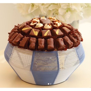 Haute Qualité Bleu et Blanc Métal Rayé Osier Bonbons Desserts Titulaire Conception Attractive Forme Ronde Table Top Chocolat Bol - Product Image 1