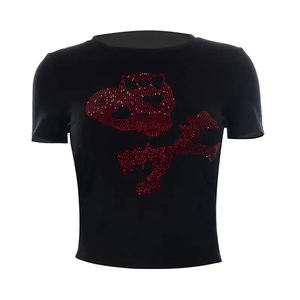 Calidad Premium 100% algodón 250Gsm diamantes de imitación diseño estampado camisetas de verano para hombres personalizar Logo camisas - Product Image 4