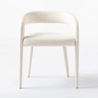 Fauteuil de salle à manger Lisette blanc de luxe moderne, revêtement en lin rafraîchissant, pieds en bois, design contemporain, mobilier de salle à manger pour la maison