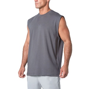 เสื้อกล้ามออกกำลังกายผู้ชายผ้าฝ้ายผสมอีลาสเทนยืดได้ คุณภาพสูง สีตามสั่ง OEM ทรงยาวเรียบง่าย สวมใส่สบาย - Product Image 2