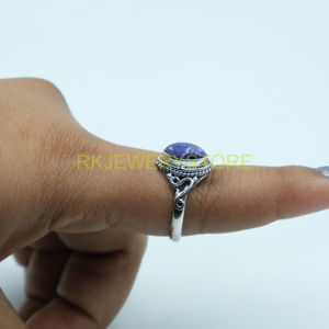 Anillo de Plata de Ley 925 con Charoita Natural Morada en Corte Marquesa, Hecho a Mano con Filigrana, para Mujer, Novia, Regalo de Navidad - Product Image 4