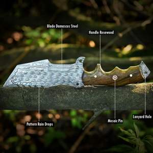 Meilleur couteau de suivi en acier damas fait à la main couteau de camping à lame fixe étui en cuir personnalisable manche en bois de rose OEM personnalisable - Product Image 4