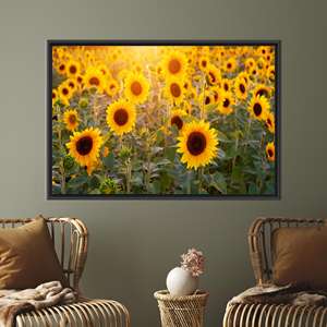 ภาพพิมพ์บนผ้าใบลายทุ่งทานตะวันสำหรับตกแต่งวันหยุดอย่างหรูหรา 1P:กรอบสีดำ - Product Image 1