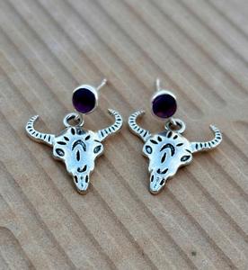 Pendiente de Plata de Ley 925 con abalorio de animales, pendiente de piedra de cristal púrpura, hermosa joyería de plata - Product Image 3