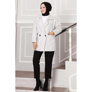 เสื้อโค้ทผ้าแคชเมียร์สีเทาสำหรับผู้หญิงฮิญาบรูปก้างปลา - Product Image 1