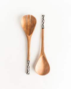 New Resin Handle with Acacia Wood Salad Serving Spoon Set Fruit <b>Dessert</b> Mixing Tools and <b>Fork</b> for Party - Product Image 3