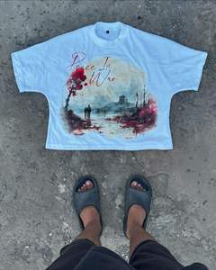 T-shirt personnalisé unisexe tricoté en coton lourd 100% à épaules tombantes surdimensionnées Boxy recadrée conception sérigraphie séchage rapide - Product Image 1