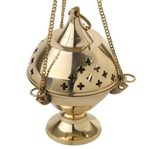 New Arrival Vintage Wholesale Large Size Bakhoor Burner Indian Handmade Solid Brass Gold Finished <b>Hanging</b> Chain Incense Burner - Product Image 3
