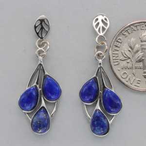 Boucles d'oreilles pendantes en forme de goutte bleue Lapis Lazuli en argent sterling 925 bijoux en pierres précieuses naturelles et véritables pour les salons à la maison - Product Image 1