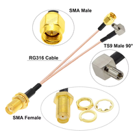 Câble RG316 SMA Femelle vers TS9 Mâle, Répartiteur en Y à Angle Droit, Câble d'Extension d'Antenne WiFi, Pigtail BEVOTOP Jumper