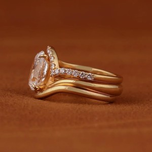 Ensemble de bagues de mariage en argent sterling 925 certifié, plaqué or 18 carats, minimaliste, ovale, triple rangée, avec moissanite, pour femmes, fiançailles - Product Image 2