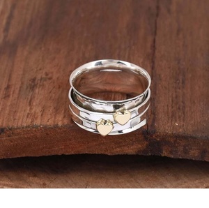 925 Sterling Silver Spinner <b>Ring</b> for Women Brass Heart <b>Fidget</b> <b>Ring</b> Handmade Anxiety Thumb <b>Ring</b> Meditation Worry Band - Product Image 4