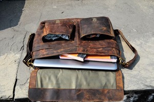 Handmade Genuine Buffalo Leather <b>Messenger</b> Cross-Body Briefcase Office and Travel <b>Bags</b> with <b>Laptop</b> Compartment - Product Image 3