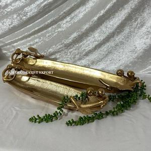 Bandejas de Aperitivos Ecológicas con Asa de Hoja y Acabado Pulido, Decorativas para Bodas y Fiestas, Tazones Largos de Metal Dorado para Restaurantes de Alta Cocina y Hoteles - Product Image 2