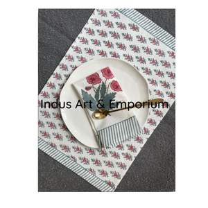 แผ่นรองจานลายดอกไม้ผ้าคอตตอนอินเดียพิมพ์ลายบล็อกมือขนาดเล็กชุดผ้าเช็ดปาก6ผืนและ6แผ่น - Product Image 5