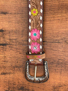 Nuevo hecho a mano de cuero genuino occidental mecanizado y pintado a mano cinturones casuales florales diseñador Real cuero mecanizado cinturones de cintura Unisex - Product Image 5