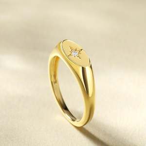 Jeulia 18K Gold Plated Sterling <b>Silver</b> Oval Star Signet <b>Ring</b> with Bezel <b>Set</b> Zircon - Product Image 6