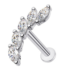 Pendiente de Oreja Youkeen Piercing al por Mayor, Calibre 16, con Circonita Marquise en Forma de Hoja, Plateado en Plata, de Titanio, ASTM F136, Plano, para Boda - Product Image 5