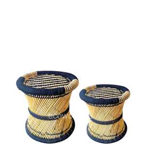Stylish Multipurpose Boho Pouffe Ottoman Set Natural Wicker Patio Furniture Handwoven Bamboo <b>Stool</b> Bone Inlay Console for School - Product Image 4