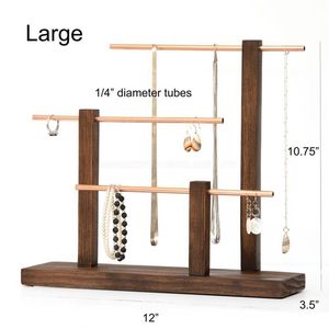 Présentoir de bijoux de mode en fil métallique et en bois somptueux avec finition en bois naturel brun et placage doré RectangularBase - Product Image 6