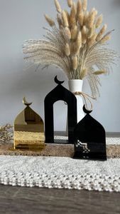 Supplier Gold <b>Mirror</b> Acrylic Wood Base Mosque Palm Tree Crescent Moon Islamic Ramadan Eid Mubarak Table Decoration Stands - Product Image 5