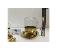 Lámpara de aceite vintage de hierro Akhand Jyoti Diya redonda de 18 cm, chapada en oro y con relieve, para decoración del hogar en Diwali Puja.