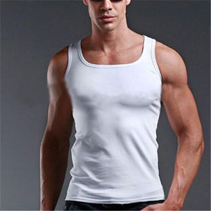 Vente en gros de débardeur uni blanc avec logo personnalisé pas cher 95% coton 5% élasthanne débardeurs de course pour hommes - Product Image 2