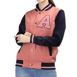 Chaqueta Letterman de Cuello Alto Personalizada de Excelente Calidad para Mujer, Invierno, Única, Transpirable, Impermeable, Tejida en Algodón/Poliéster - Product Image 4