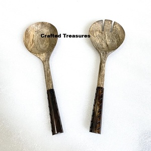 Eco friendly Wood & Resin cutlery Salad Server Set Resin Handle Spoon And Fork Set <b>For</b> Kitchenware & Dinnerware <b>Decoration</b> <b>Item</b> - Product Image 6