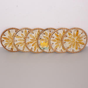 Natural Rattan Modern Eco-Friendly Creative Splicing Colorful Shell Resin Cup Mat <b>Coaster</b> Hand <b>Woven</b> Insulation Pad for Kitchen - Product Image 3