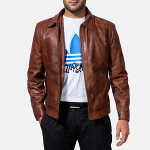 Chaqueta de Cuero Clásica con Cuello para Hombre, Color Marrón, con Cierre, Estilo Casual para Uso Diario, Prenda Exterior de Cuero Genuino, Diseño Simple y Elegante - Product Image 6