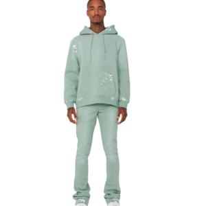 Survêtement deux pièces pour hommes, survêtement ajusté personnalisé OEM, style décontracté à imprimé streetwear évasé pour la saison hivernale - Product Image 1