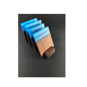 Posavasos redondos de madera y piedra de resina para uso de bebidas y forma cuadrada con soporte para un color único - Product Image 5