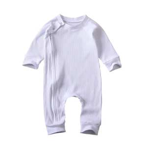 Mameluco de algodón bonito personalizable con cremallera acanalada ancha Mono de bebé de manga larga para niños y niñas - Product Image 1